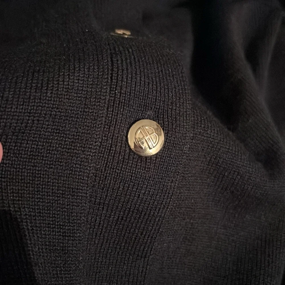 NWT Anine Bing Freja Dress S Wool Cashmere Black Gold Button Sweater Knit Henley - Picture 7 of 11